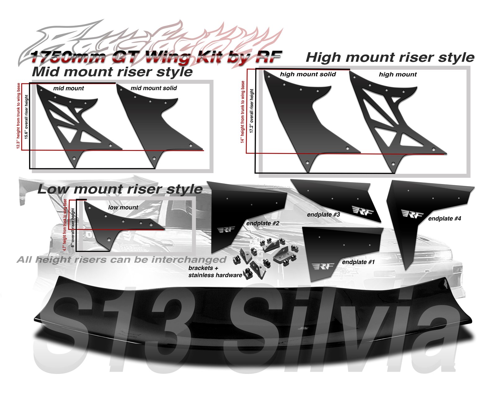 Nissan S13 Silvia/ S13 coupe 1750mm FRP GT Wing kit | Raysfactory